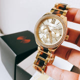 Michael Kors Janelle Chronograph Gold Dial Two Tone Steel Strap Watch For Women - MK7133 Authentic Buy Shop Now