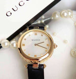 Gucci Diamantissima Quartz Mother of Pearl Dial Black Leather Strap Watch for Women - YA141404 Authentic Buy Shop Now