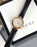 Gucci Diamantissima Quartz Mother of Pearl Dial Black Leather Strap Watch for Women - YA141404 Authentic Buy Shop Now