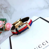 Gucci G-Frame Mother of Pearl Dial White Blue Red Nylon Strap Watch For Women - YA147405 Authentic Buy Shop Now