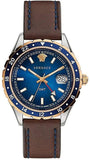 Versace Hellenyium GMT Blue Dial Brown Leather Strap Watch for Men - V11080017 Authentic Buy Shop Now