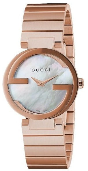 Gucci G Interlocking Mother of Pearl Dial Rose Gold Steel Strap Watch For Women - YA133515 Authentic Buy Shop Now