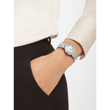 Bvlgari LVCEA Diamonds Silver Mother of Pearl Dial Silver Leather Strap Watch for Women - LVCEA103367 Authentic Buy Shop Now