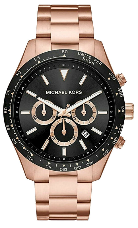 Michael Kors Layton Chronograph Black Dial Rose Gold Steel Strap Watch For Men - MK8824 Authentic Buy Shop Now