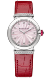 Bvlgari Lvcea Intarsio Diamonds Mother of Pearl Pink Dial Red Leather Strap Watch for Women - LVCEA103619 Authentic Buy Shop Now