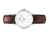 Daniel Wellington Classy Bristol White Dial Brown Leather Strap Watch For Women - DW00100070 Authentic Buy Shop Now