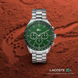 Lacoste Boston Chronograph Green Dial Silver Steel Strap Watch for Men - 2011080 Authentic Buy Shop Now