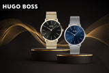Hugo Boss Horizon Quartz Black Dial Gold Mesh Bracelet Watch For Men - 1513735 Authentic Buy Shop Now