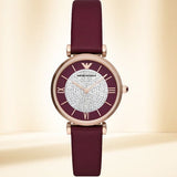 Emporio Armani Gianni T Bar Crystals Maroon Dial Maroon Leather Strap Watch for Women - AR11487 Authentic Buy Shop Now