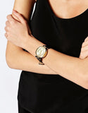 Michael Kors Sawyer Champagne Dial Black Leather Strap Watch for Women - MK2433 Authentic Buy Shop Now