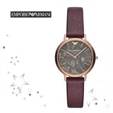 Emporio Armani Quartz Grey Dial Brown Leather Strap Watch For Women - AR11172 Authentic Buy Shop Now