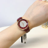 Emporio Armani Gianni T Bar Crystals Maroon Dial Maroon Leather Strap Watch for Women - AR11487 Authentic Buy Shop Now