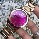 Michael Kors Hartman Quartz Pink Dial Gold Steel Strap Watch For Women - MK3520 Authentic Buy Shop Now