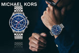Michael Kors Bayville Chronograph Blue Dial Grey Steel Strap Watch For Men - MK8727 Authentic Buy Shop Now