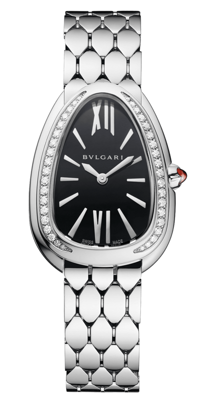 Bvlgari Serpenti Seduttori Diamonds Black Dial Silver Steel Strap Watch for Women - SERPENTI103449 Authentic Buy Shop Now