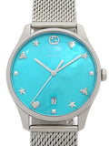 Gucci G-Timeless Turquiose Mother of Pearl Dial Silver Mesh Bracelet Watch For Women - YA1264039 Authentic Buy Shop Now