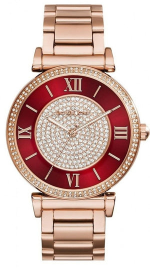 Michael Kors Caitlin Red Dial Rose Gold Stainless Steel Strap Watch for Women - MK3377 Authentic Buy Shop Now