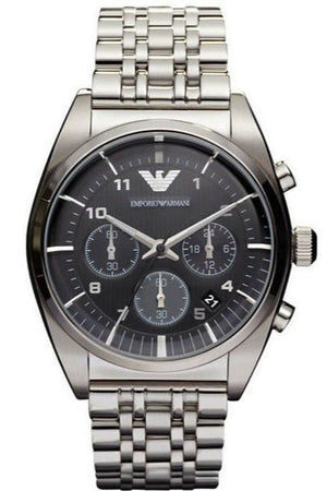 Emporio Armani Franco Black Dial Silver Steel Strap Watch For Men - AR0373 Authentic Buy Shop Now