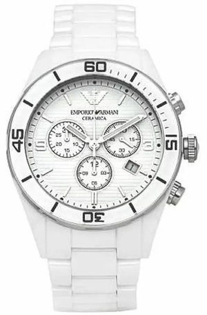 Emporio Armani Ceramic Chronograph White Dial White Ceramic Strap Watch For Men - AR1424 Authentic Buy Shop Now