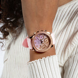 Guess Sparkling Chronograph Crystals Pink Dial Pink Silicone Strap Watch For Women - GW0032L4 Authentic Buy Shop Now