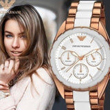 Emporio Armani Sportivo White Dial Rose Gold & White Steel Strap Watch For Women - AR5942 Authentic Buy Shop Now