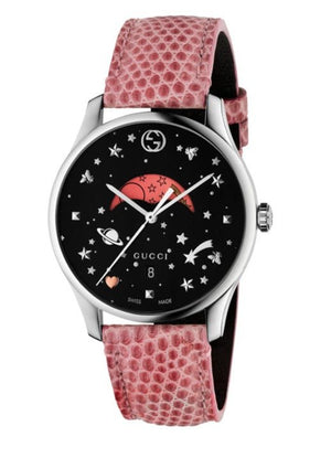Gucci G-Timeless Moonphase Black Dial Pink Leather Strap Watch For Women - YA1264046 Authentic Buy Shop Now