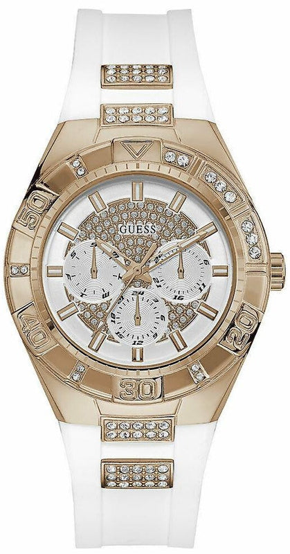 Guess Luna Diamonds White Dial White Rubber Strap Watch for Women - W0653L4 Authentic Buy Shop Now