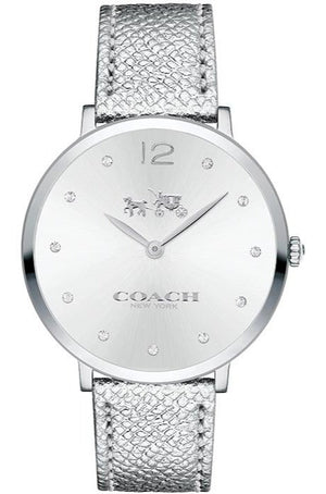Coach Slim Easton Silver Dial Silver Leather Strap Watch for Women - 14502685 Authentic Buy Shop Now