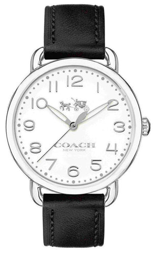 Coach Delancey White Dial Black Leather Strap Watch for Women - 14502714 Authentic Buy Shop Now
