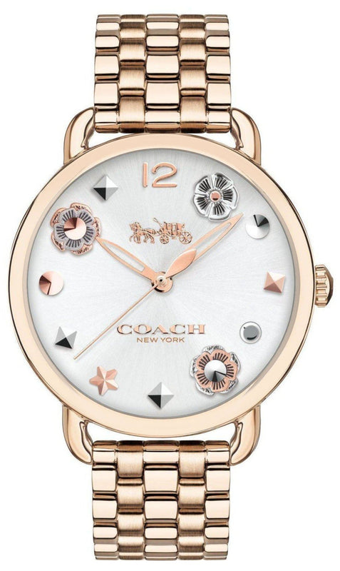 Coach Delancey White Dial Rose Gold Tone Stainless Steel Watch For Women - 14502811 Authentic Buy Shop Now