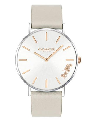 Coach Perry Silver DIal White Leather Strap Watch for Women - 14503116 Authentic Buy Shop Now