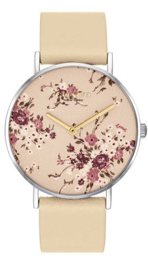 Coach Perry Beige Floral Dial Beige Leather Strap Watch for Women - 14503293 Authentic Buy Shop Now