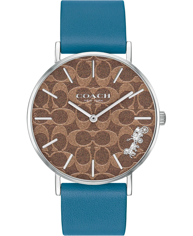 Coach Perry Coffee Dial Blue Leather Strap Watch for Women - 14503475 Authentic Buy Shop Now