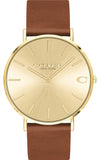 Coach Charles Gold Dial Brown Leather Strap Watch for Women - 14602433 Authentic Buy Shop Now