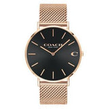 Coach Charles Black Dial Rose Gold Mesh Bracelet Watch for Men - 14602552 Authentic Buy Shop Now