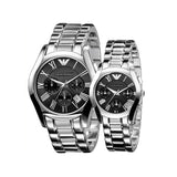 Emporio Armani Velente Chronograph Black Dial Silver Steel Strap Watch For Women - AR0674 Authentic Buy Shop Now