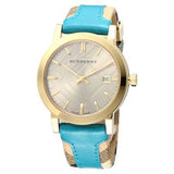 Burberry Heritage Gold Dial Blue Leather Strap Watch for Women - BU9112 Authentic Buy Shop Now