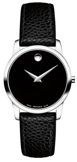 Movado Museum Classic Black Dial Black Leather Strap Watch For Women - 0607015 Authentic Buy Shop Now
