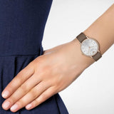 Emporio Armani Classic Analog Silver Dial Brown Leather Strap Watch For Women - AR8040 Authentic Buy Shop Now