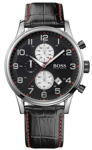 Hugo Boss Aeroliner Black Dial Black Leather Strap Watch for Men - 1512631 Authentic Buy Shop Now