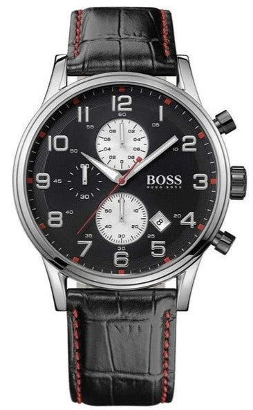Hugo Boss Aeroliner Black Dial Black Leather Strap Watch for Men - 1512631 Authentic Buy Shop Now