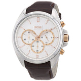 Hugo Boss Driver Chronograph Silver Dial Brown Leather Strap Watch For Men - 1512881 Authentic Buy Shop Now