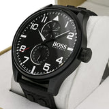 Hugo Boss Aeroliner Black Dial Black Leather Strap Watch For Men - 1513083 Authentic Buy Shop Now