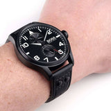Hugo Boss Aeroliner Chronograph Black Dial Black Leather Strap Watch For Men - 1513086 Authentic Buy Shop Now
