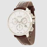 Hugo Boss Slim Chronograph White Dial Brown Leather Strap Watch For Men - 1513263 Authentic Buy Shop Now