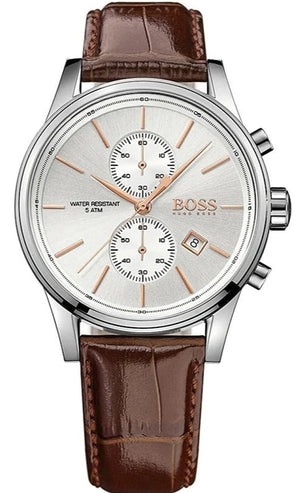 Hugo Boss Jet Chronograph Quartz Silver Dial Brown Leather Strap Watch For Men - HB1513280 Authentic Buy Shop Now