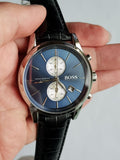 Hugo Boss Jet Blue Dial Black Leather Strap Watch for Men - 1513283 Authentic Buy Shop Now