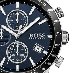 Hugo Boss Rafale Chronograph Blue Dial Black Leather Strap Watch For Men - 1513391 Authentic Buy Shop Now