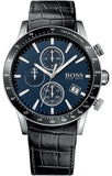 Hugo Boss Rafale Chronograph Blue Dial Black Leather Strap Watch For Men - 1513391 Authentic Buy Shop Now