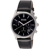 Hugo Boss Time One Chronograph Black Dial Black Leather Strap Watch for Men - 1513430 Authentic Buy Shop Now